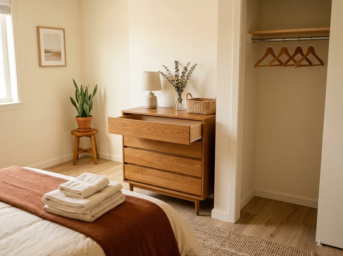 Clear one drawer and a stretch of closet rail so overnight guests can unpack in a small apartment with no guest room