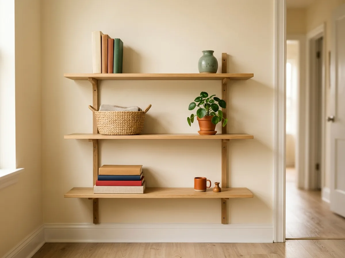 Mistake fixed: open shelves edited to two-thirds full with air between groups of objects
