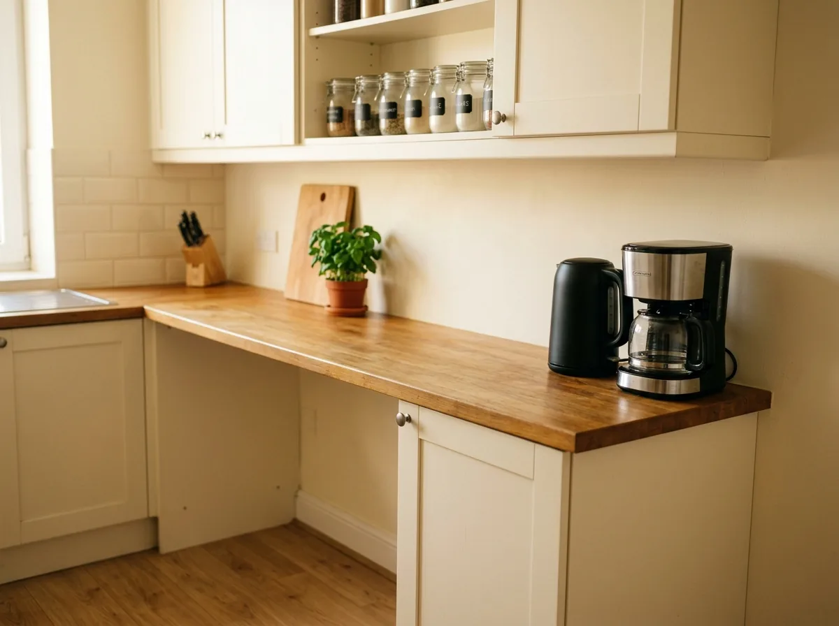 Mistake fixed: kitchen counter holding only daily-use appliances, the rest stored away