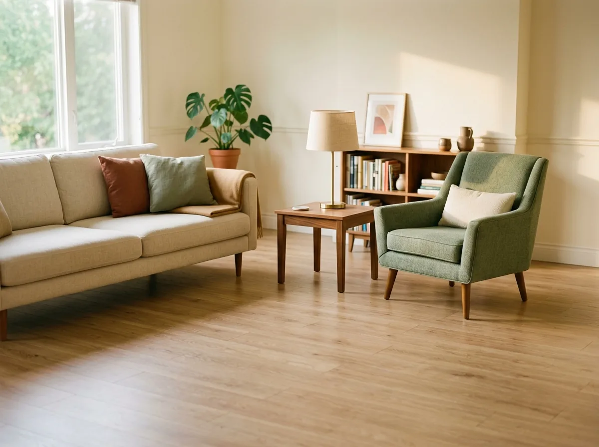 Mistake fixed: one piece of furniture removed, leaving breathing room and visible floor in a small room
